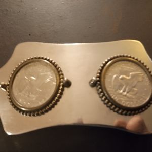 Stainless steel belt buckle with 2 silver dollar coin$